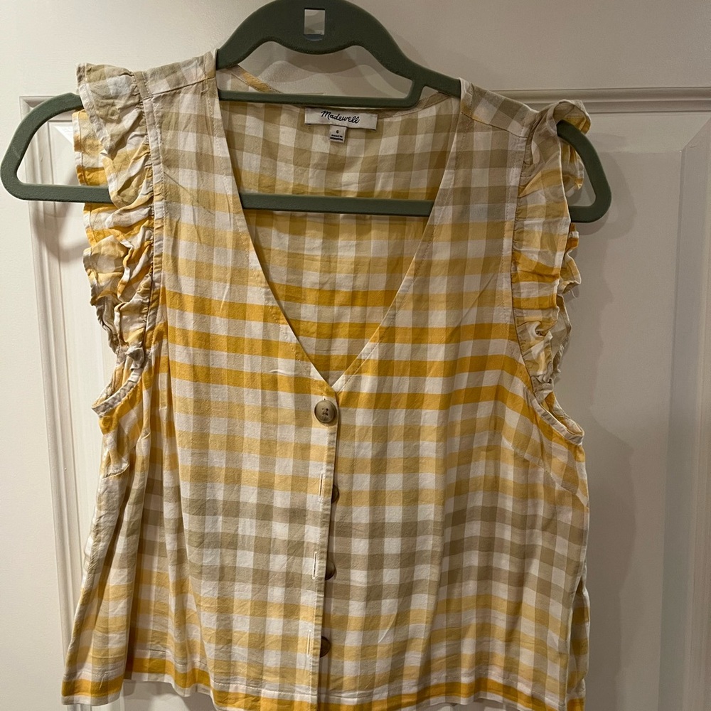 Madewell Yellow and Cream Plaid Blouse